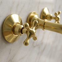 Unlacquered Brass Wall Mount Faucet, Cross Handle Sink Tap, Solid Vanity Mixer