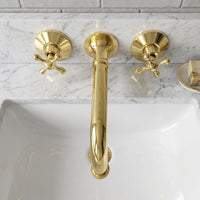 Unlacquered Brass Wall Mount Faucet, Cross Handle Sink Tap, Solid Vanity Mixer