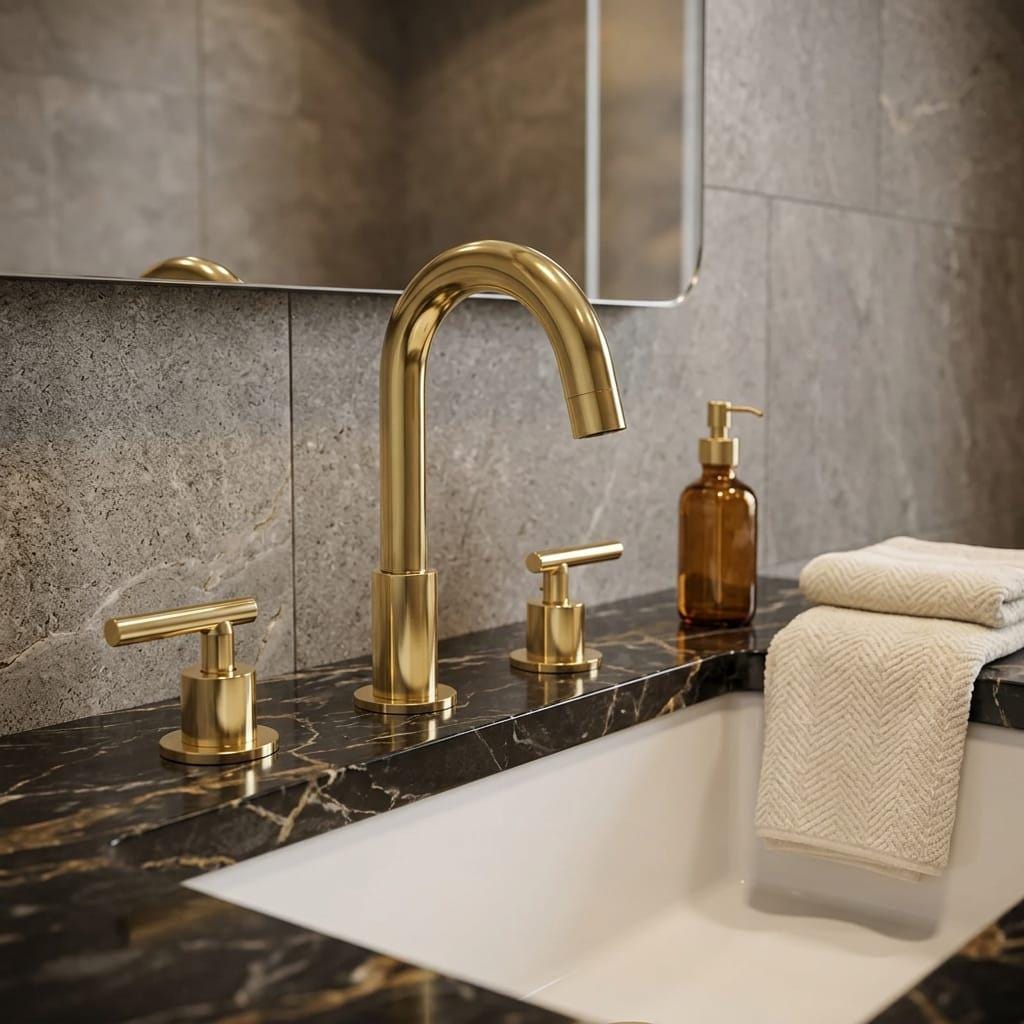 Unlacquered Brass Widespread Faucet, 3-Hole, T-Bar Handles – alternate angle