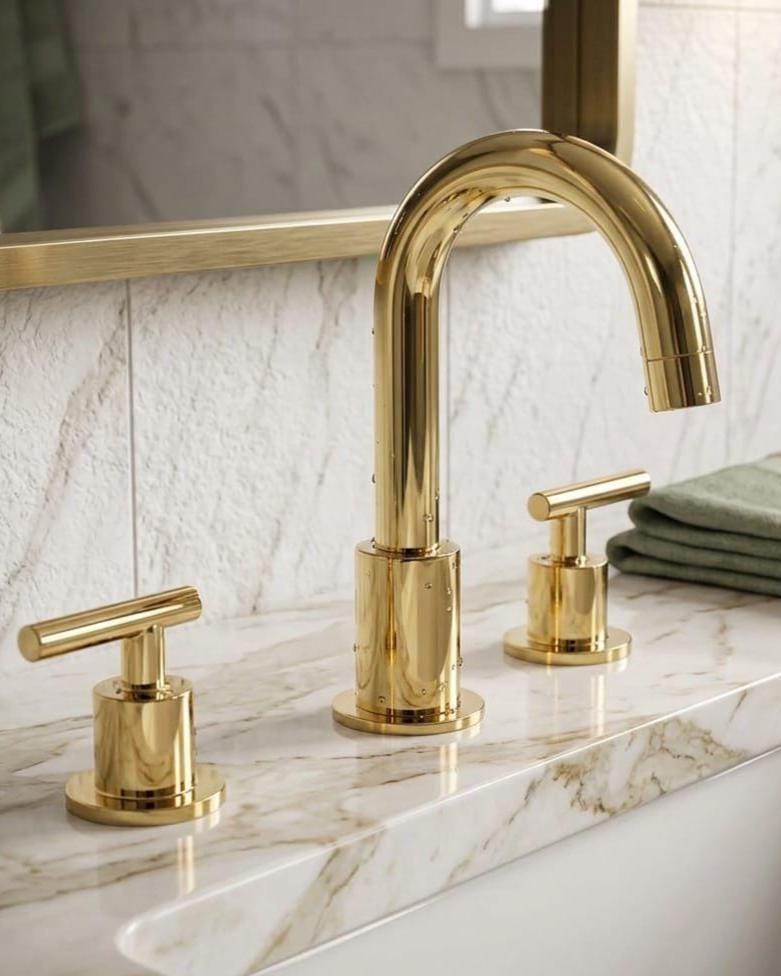 Unlacquered Brass Widespread Faucet, 3-Hole, T-Bar Handles