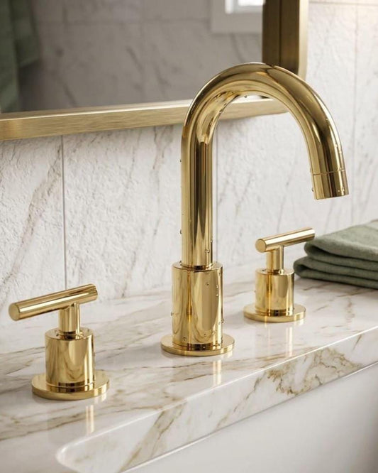 Unlacquered Brass Widespread Faucet, 3-Hole, T-Bar Handles