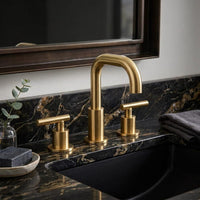 Unlacquered Brass Widespread Faucet, Modern T-Handle 3-Hole Vanity Tap, Basin Fixture