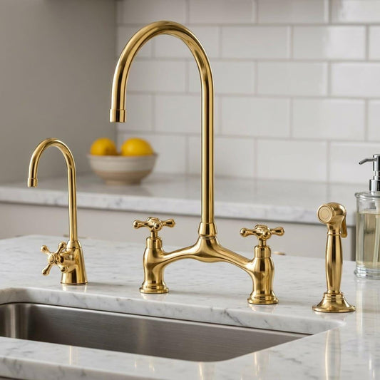 Unlacquered Brass Bridge Kitchen Faucet Set