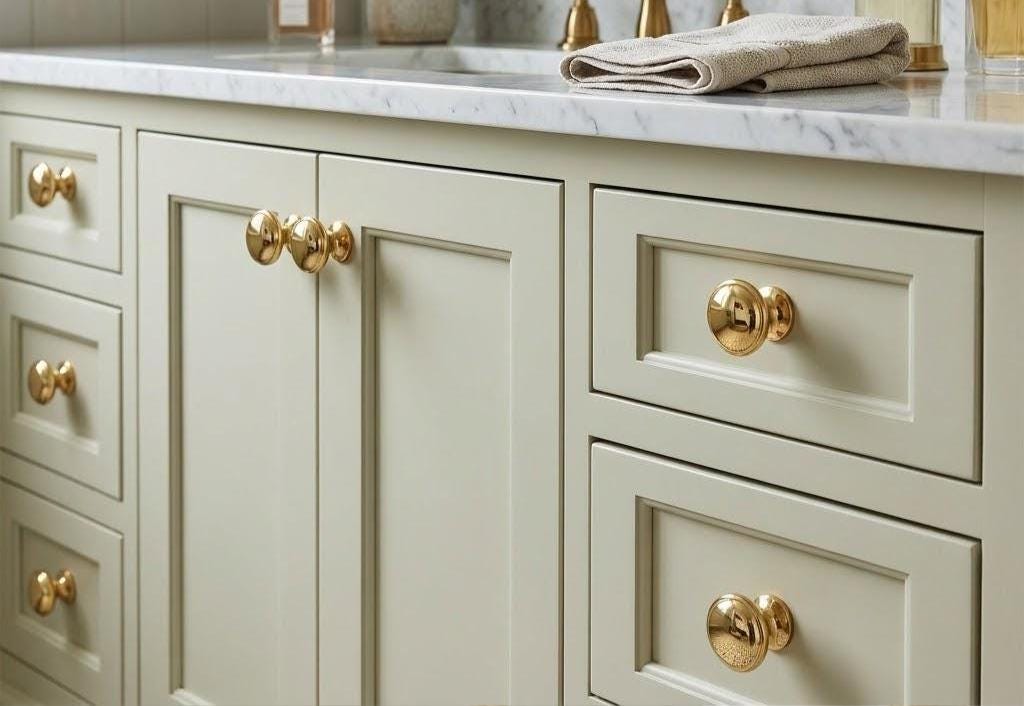 Unlacquered Solid Brass Cabinet Knob, Luxury Furniture Pull – installed view