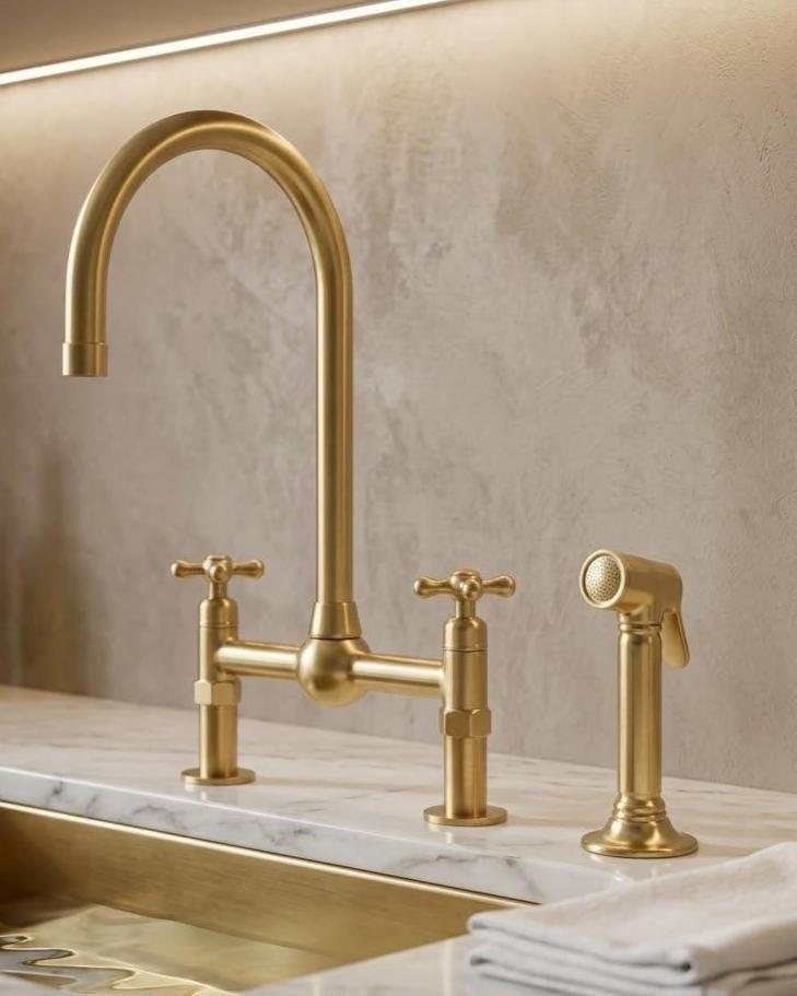 Unlacquered Brass Bridge Faucet with Side Sprayer
