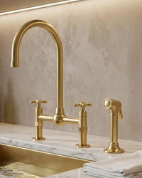 Unlacquered Brass Bridge Faucet with Side Sprayer