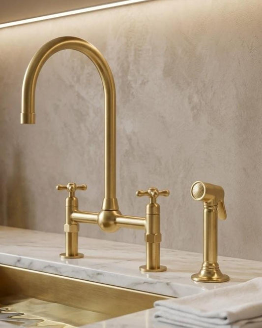 Unlacquered Brass Bridge Faucet with Side Sprayer