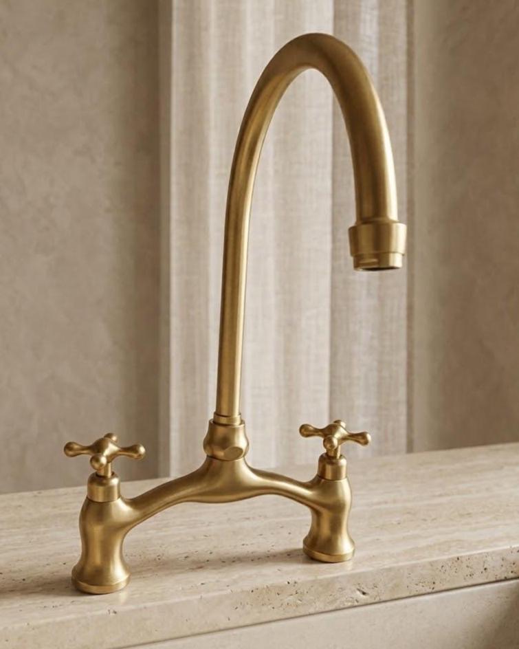 Unlacquered Brass Bridge Faucet, Cross Handles