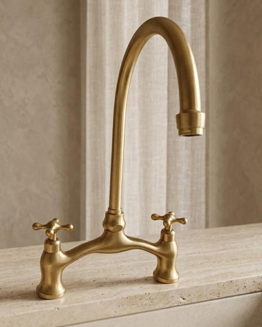Unlacquered Brass Bridge Faucet, Cross Handles