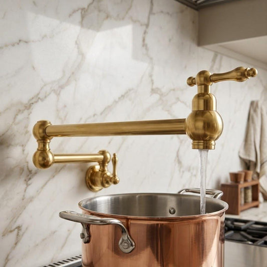 Unlacquered Brass Pot Filler Faucet, Wall Mount Stove Faucet