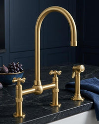 Unlacquered Brass Bridge Faucet with Side Sprayer