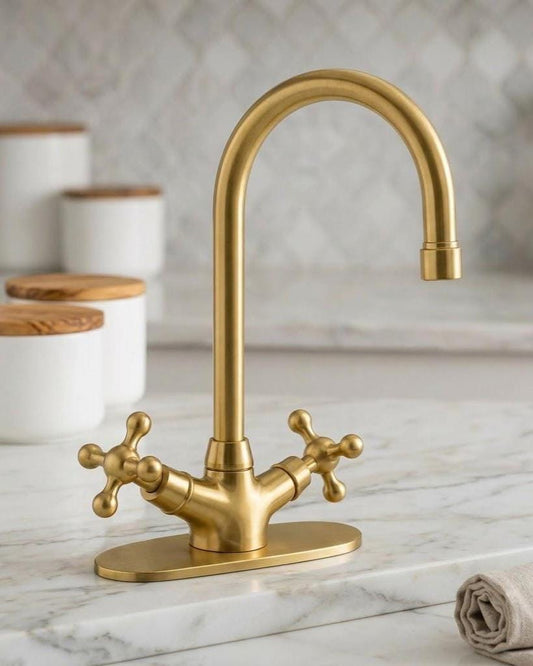 Unlacquered Brass Faucet Deck Plate – detail view