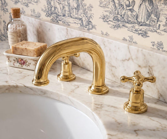 Unlacquered Brass Widespread Bathroom Faucet