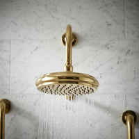 Unlacquered Brass Rain Shower Head, Curved Arm, Vintage Wall Mount Fixture